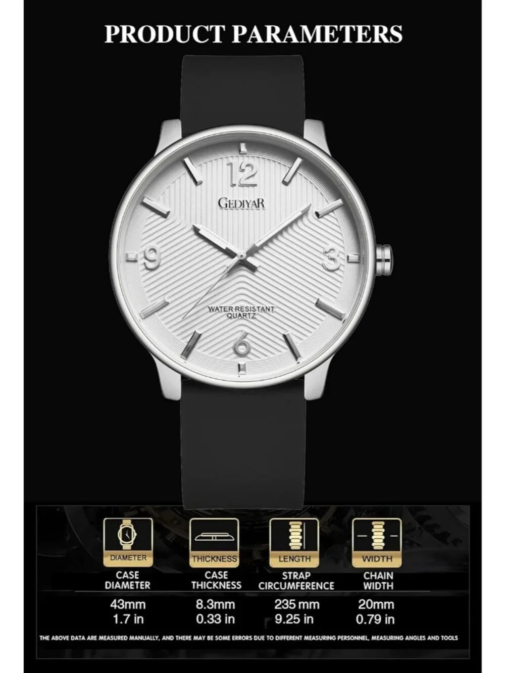 Mens Black And Silver Analog Simple Ultra Thin Waterproof Minimalist Wrist Watch